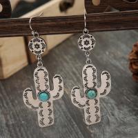 Zinc Alloy Drop Earrings with turquoise Opuntia Stricta silver color plated fashion jewelry & for woman two different colored Sold By Pair