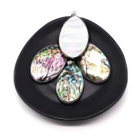Natural Abalone Shell Pendants with Brass Teardrop silver color plated DIY multi-colored 20x35- Sold By PC