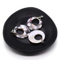 Natural Seashell Pendant, Donut, patchwork & DIY & hollow, mixed colors, 35mm, Sold By PC
