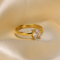 Zirkonia Edelstahl-Finger- Ring, 304 Edelstahl, 18K vergoldet, verschiedene Größen vorhanden & verschiedene Stile für Wahl & Micro pave Zirkonia & für Frau, goldfarben, verkauft von PC