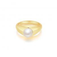Stainless Steel Finger Ring, 304 Stainless Steel, with Plastic Pearl, Vacuum Ion Plating, fashion jewelry & different size for choice & for woman, golden, Sold By PC
