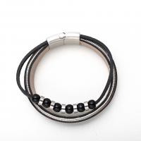 PU Leather Cord Bracelets with Natural Stone & 304 Stainless Steel handmade multilayer & for man Sold By PC