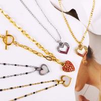 Stainless Steel Jewelry Necklace 304 Stainless Steel Vacuum Ion Plating & for woman & with rhinestone Sold By Strand