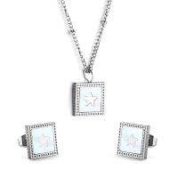 Fashion Stainless Steel Jewelry Sets Stud Earring & necklace 304 Stainless Steel with White Shell with 1.97inch extender chain Vacuum Ion Plating 2 pieces & for woman Length Approx 17.72 Inch Sold By Set