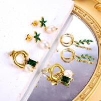 Edelstahl Tropfen Ohrring, 304 Edelstahl, mit Kunststoff Perlen, verschiedene Stile für Wahl & für Frau & mit Strass, goldfarben, verkauft von Paar