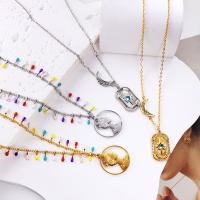 Stainless Steel Jewelry Necklace 304 Stainless Steel Vacuum Ion Plating & for woman & enamel & with rhinestone Sold By Strand