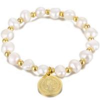 Bracelet en perles de culture d'eau douce, perle d'eau douce cultivée, avec Acier titane, bijoux de mode & pour femme, doré, 15mm, Diamètre intérieur:Environ 56mm, Vendu par PC