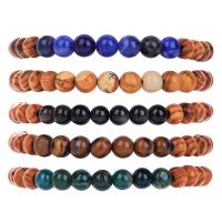 Gemstone Bracelets, Natural Stone, with Knot Cord & Wood, Round, handmade, fashion jewelry & Unisex & adjustable, more colors for choice, Length:Approx 15-30 cm, Sold By PC