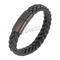 PU Leather Cord Bracelets, with 316L Stainless Steel, Vacuum Ion Plating, for man, more colors for choice, Length:20.5 cm, Sold By PC