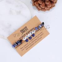 Natural Lapis Lazuli Bracelets, with Copper Coated Plastic & Brass & Acrylic, handmade, 2 pieces & fashion jewelry & elastic & for woman, Length:Approx 18 cm, Sold By Set