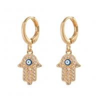 Evil Eye Earrings Brass gold color plated fashion jewelry & micro pave cubic zirconia & for woman & enamel nickel lead & cadmium free Sold By Pair