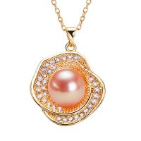 Cubic Zircon Micro Pave Brass Necklace, with Freshwater Pearl, with 5CM extender chain, gold color plated, fashion jewelry & micro pave cubic zirconia & for woman, more colors for choice, nickel, lead & cadmium free, 20x25mm, Length:Approx 40 cm, Sold By PC