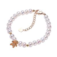 Brass Bracelet & Bangle with Freshwater Pearl with 4CM extender chain gold color plated fashion jewelry & for woman white nickel lead & cadmium free Length Approx 16 cm Sold By PC