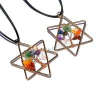 Iron Necklaces, with Gemstone, Hexagon, DIY, 50mm, Sold By PC