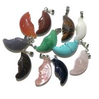 Gemstone Pendants Jewelry, Iron, with Gemstone, Moon, DIY, Random Color, 12x22mm, Sold By PC