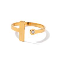 Rhinestone-Edelstahl -Finger-Ring, 304 Edelstahl, plattiert, Modeschmuck & mit Strass, goldfarben, verkauft von PC
