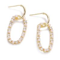 Befestiger Zirkonia Messing Ohrring, mit Kunststoff Perlen, 18K vergoldet, Micro pave Zirkonia & für Frau, Goldfarbe, 40x15mm, verkauft von Paar