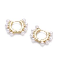 Brass Leverback Earring with Plastic Pearl real gold plated for woman gold Sold By Pair