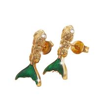Cubic Zirconia Micro Pave Brass Earring Goldfish plated micro pave cubic zirconia & for woman gold Sold By Pair