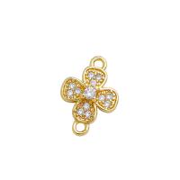 Cubic Zirconia Micro Pave Brass Connector, Four Leaf Clover, high quality plated, DIY & micro pave cubic zirconia & double-hole, gold, 13x9mm, Hole:Approx 1.3mm, Sold By PC