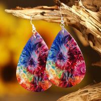 Tibetan Style Drop Earrings, PU Leather, Teardrop, printing, fashion jewelry & for woman, more colors for choice, 40x70mm, Sold By Pair