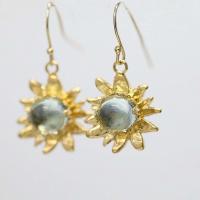 Tibetan Style Drop Earrings, with Moonstone, gold color plated, fashion jewelry & for woman, two different colored, 18x40mm, Sold By Pair