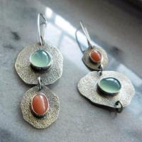 Tibetan Style Drop Earrings, with Cats Eye, plated, fashion jewelry & for woman, multi-colored, 50x22mm, Sold By Pair
