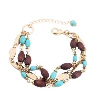 Bracelet en alliage de zinc, avec turquoise & bois, avec 5cm chaînes de rallonge, fait à la main, bijoux de mode & pour femme, multicolore, Longueur:19 cm, Vendu par PC