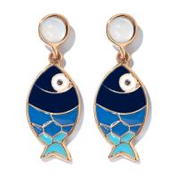 Tibetan Style Drop Earrings, Fish, gold color plated, fashion jewelry & for woman & enamel, multi-colored, 36x12mm, Sold By Pair