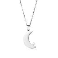 Stainless Steel Jewelry Necklace, 304 Stainless Steel, with 5cm extender chain, Moon and Star, polished, fashion jewelry & for woman, original color, 13x22x1.20mm, Length:45 cm, Sold By PC