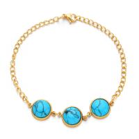 Bijoux bracelet en acier inoxydable, Acier inoxydable 304, avec turquoise, bijoux de mode & pour femme, doré, 12mm, Longueur 20 cm, Vendu par PC