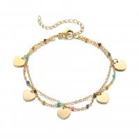 Stainless Steel Jewelry Bracelet, 304 Stainless Steel, with 5cm extender chain, Heart, Vacuum Ion Plating, Double Layer & fashion jewelry & for woman & enamel, golden, Length:Approx 17 cm, Sold By PC