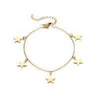 Bijoux bracelet en acier inoxydable, Acier inoxydable 304, avec 5cm chaînes de rallonge, étoile, bijoux de mode & pour femme, doré, Longueur:Environ 17 cm, Vendu par PC