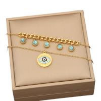 Evil Eye Jewelry Set bracelet & earring & necklace 304 Stainless Steel with turquoise with 1.96lnch extender chain plated micro pave cubic zirconia & for woman & enamel gold Length Approx 15.74 Inch Sold By Set