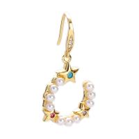 Befestiger Zirkonia Messing Ohrring, mit Kunststoff Perlen, vergoldet, verschiedene Stile für Wahl & Micro pave Zirkonia, Goldfarbe, verkauft von Paar