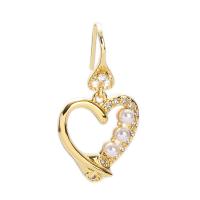 Cubic Zirconia Micro Pave Brass Earring with Plastic Pearl Heart real gold plated & micro pave cubic zirconia gold Sold By Pair