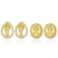 Cubic Zirconia Micro Pave Brass Earring Virgin Mary real gold plated & micro pave cubic zirconia gold Sold By Pair