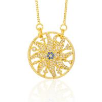 Evil Eye Jewelry Necklace, Brass, with 5CM extender chain, real gold plated, for woman, gold, 23x23mm, Length:43 cm, Sold By PC