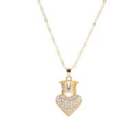 Cubic Zircon Micro Pave Brass Necklace, with 2lnch extender chain, Crown, real gold plated, micro pave cubic zirconia, gold, 28x15mm, Length:Approx 17.3 Inch, Sold By PC