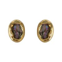 Messing Stud Earring, med Abalone Shell, guldfarve belagt, mode smykker & for kvinde, nikkel, bly & cadmium fri, 15x12mm, Solgt af par