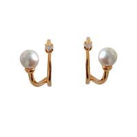 Brass Earring Clip, with Plastic Pearl, Plating champagne gold, fashion jewelry & for woman & with rhinestone, nickel, lead & cadmium free, 15x13mm, Sold By Pair