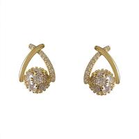 Brass Stud Earring 14K gold plated fashion jewelry & micro pave cubic zirconia & for woman nickel lead & cadmium free Sold By Pair