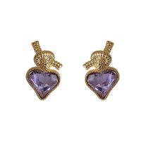 Brass Stud Earring, with Glass Rhinestone, 18K gold plated, fashion jewelry & for woman, purple, nickel, lead & cadmium free, 25x14mm, Sold By Pair