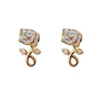 Brass Earring Clip, gold color plated, fashion jewelry & micro pave cubic zirconia & for woman & enamel, nickel, lead & cadmium free, 18x11mm, Sold By Pair