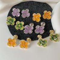 Brass Earring Clip with Crystal Flower fashion jewelry & for woman nickel lead & cadmium free Sold By Pair