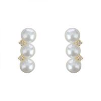 Brass Earring Clip with Plastic Pearl gold color plated fashion jewelry & micro pave cubic zirconia & for woman nickel lead & cadmium free Sold By Pair