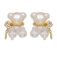 Brass Earring Clip with Plastic Pearl Bear gold color plated fashion jewelry & for woman white nickel lead & cadmium free Sold By Pair