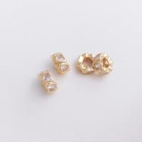 Brass Spacer Beads, 14K gold plated, DIY & micro pave cubic zirconia, two different colored, 8x4mm, Sold By PC