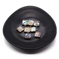 Natural Abalone Shell Pendants with Brass Square gold color plated DIY multi-colored 12mm Sold By PC
