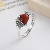 925 Sterling Silver Finger Rings with Yunnan Red Agate Fish Antique finish fashion jewelry & for woman nickel lead & cadmium free 11mm Sold By PC